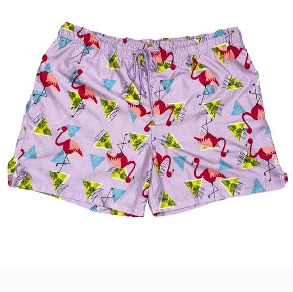 George Other - George Men’s SM(28-30) Pink Fun Flamingo Drawstring Lined Swim Trunks